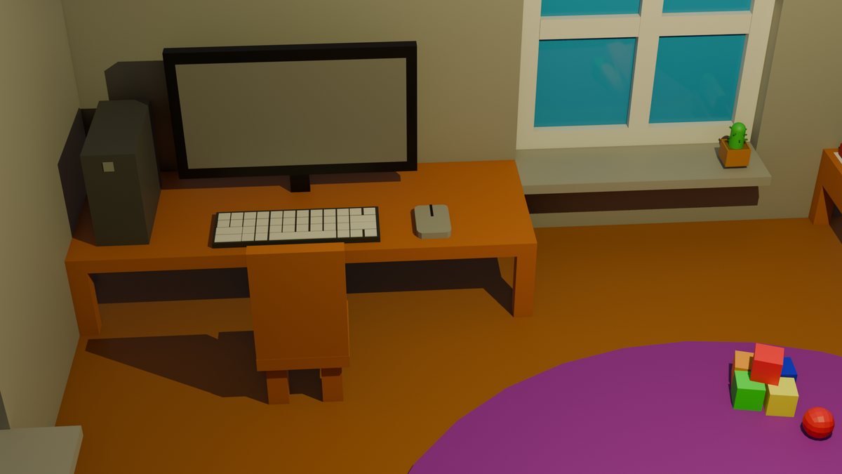 Datora darba vieta tajā pašā 3D istabā