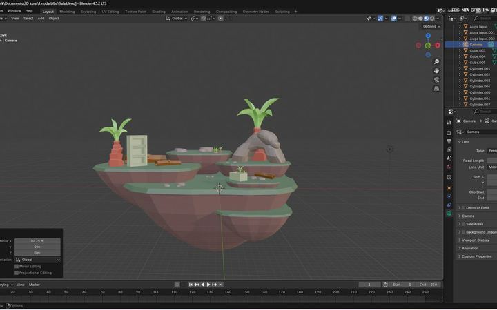 Blender darba vide ar dalībnieka veidotu salu ainu