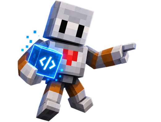 Minecraft Aģents rāda uz programmēšanas vārdiem