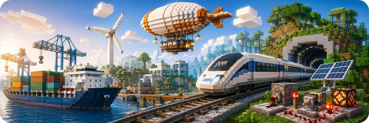 Inženierija, transports un tehnoloģijas Minecraft pasaulē
