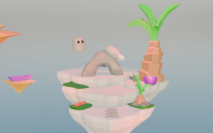 A student's island with an arch and palm trees